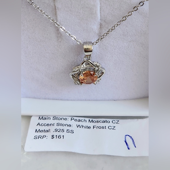 NWT Ryze Peach Moscato & White Cubic Zirconia .925 Sterling Silver Necklace - Picture 6 of 7